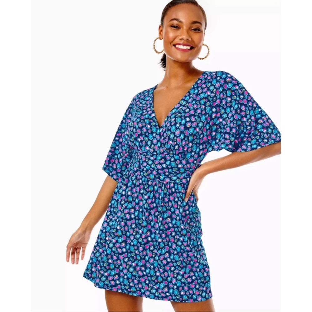 EUC Lilly Pulitzer Parigi Knit Skort Romper Seabreeze Blue Low Tide Navy Spotted